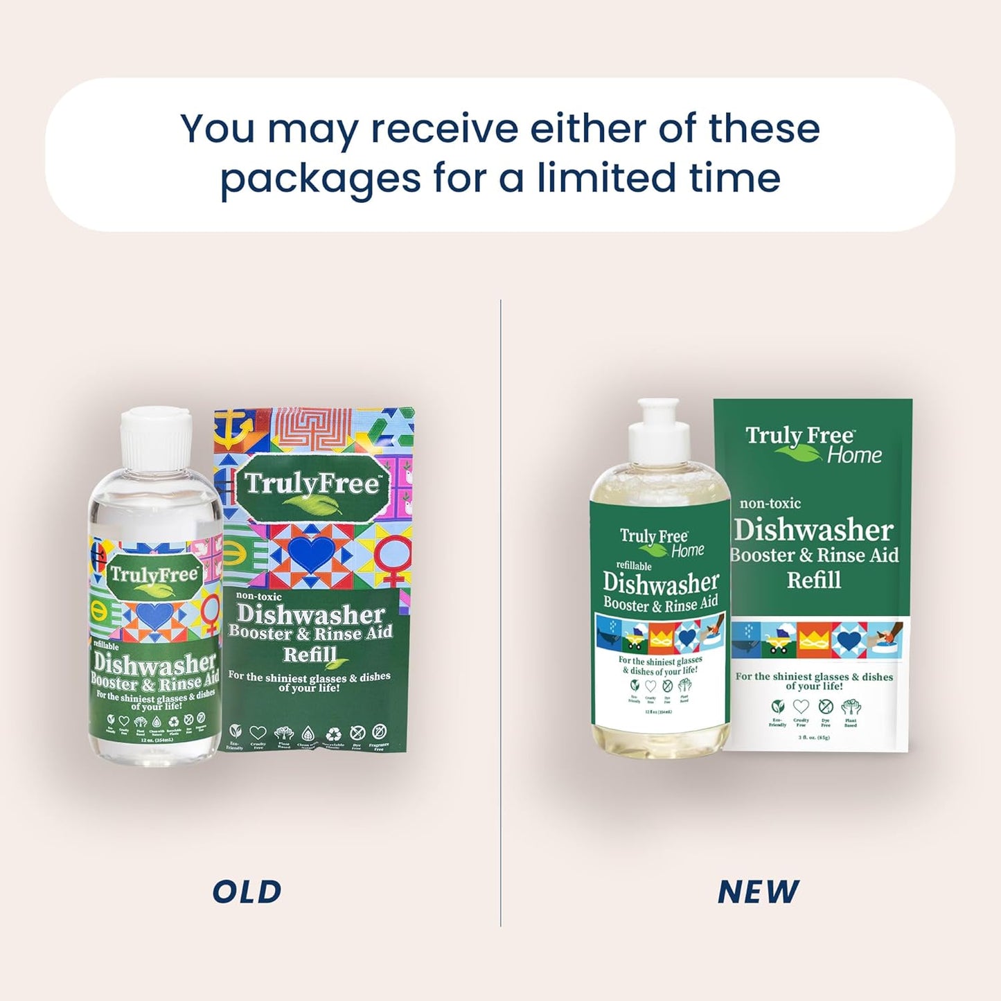 Truly Free Natural Dishwasher Booster & Rinse Aid - Non-Toxic Dishwashing Aid Formula, Removes Residue & Tough Dish Stains, Water Spot Remover - Includes: 1 Reusable Empty 12 oz Bottle & 1 Refill