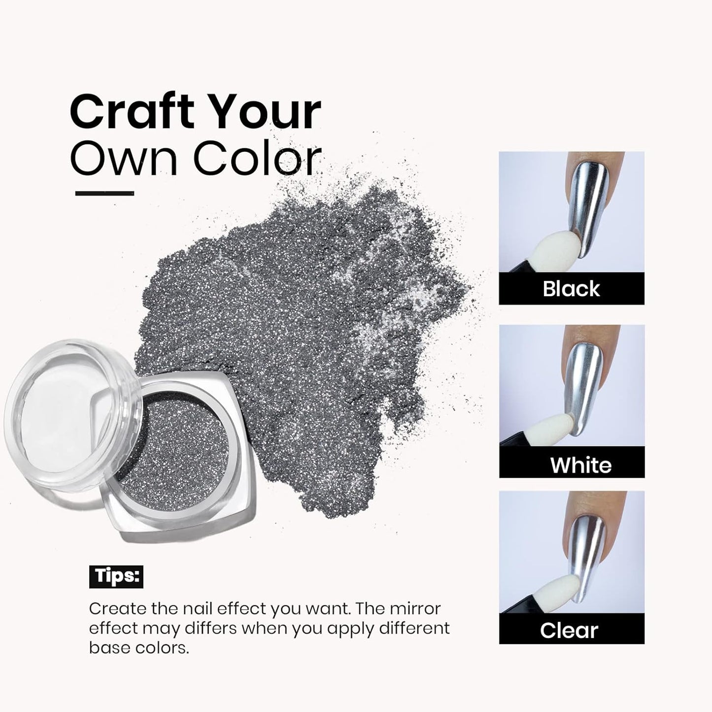 beetles Gel Polish Sliver Chrome Nail Powder, Mirror Metallic Effect Premium Salon Nail Glitter Manicure Pigments for Nail Art Design, 0.04oz/1g