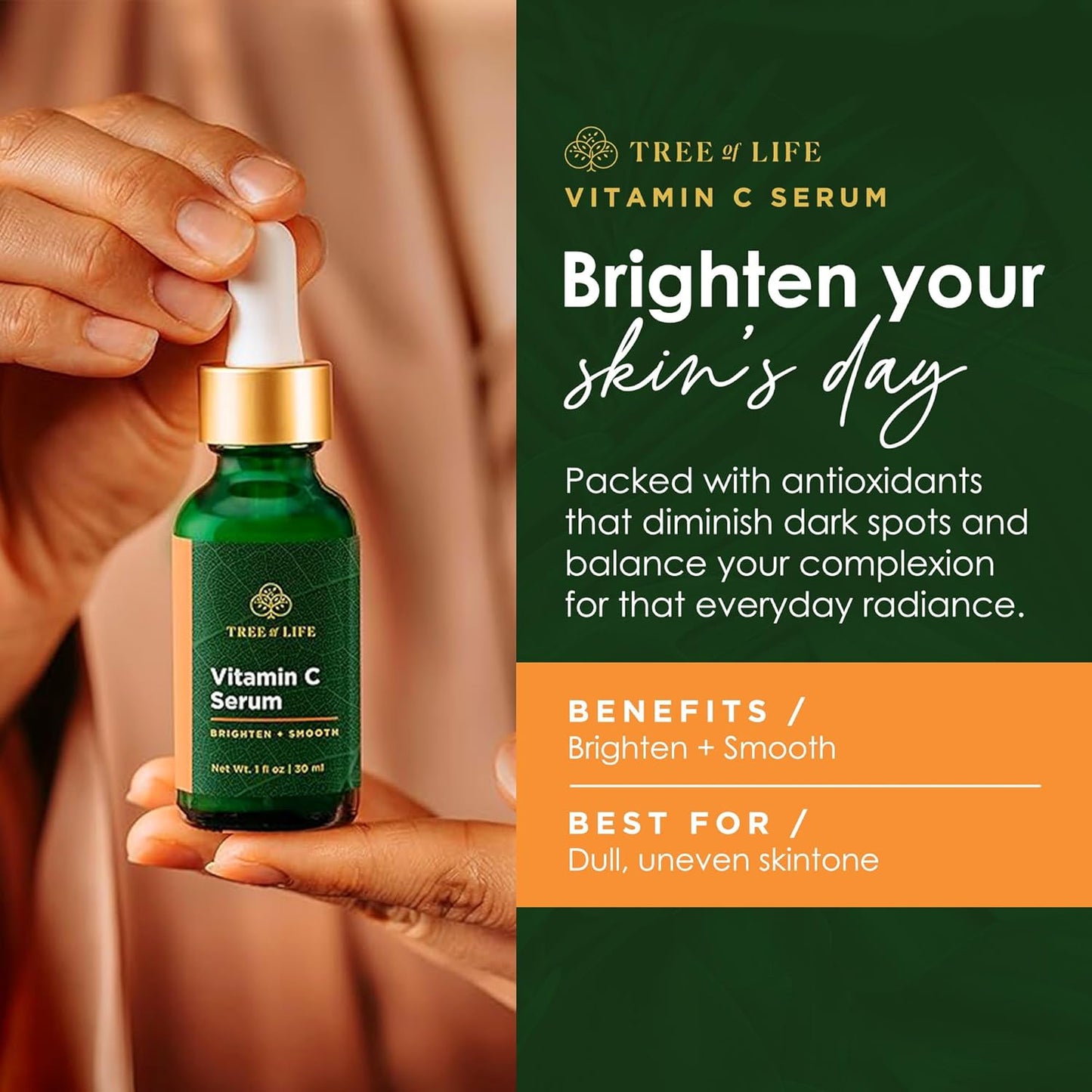 Tree of Life Beauty Skin Care Set, Brightening, Firming, Dry Face, Dermatologist Tested - Complete Hydration Trio, Vitamin C Serum, Niacinamide, Pro Collagen Peptide, 3 count of 1Fl oz