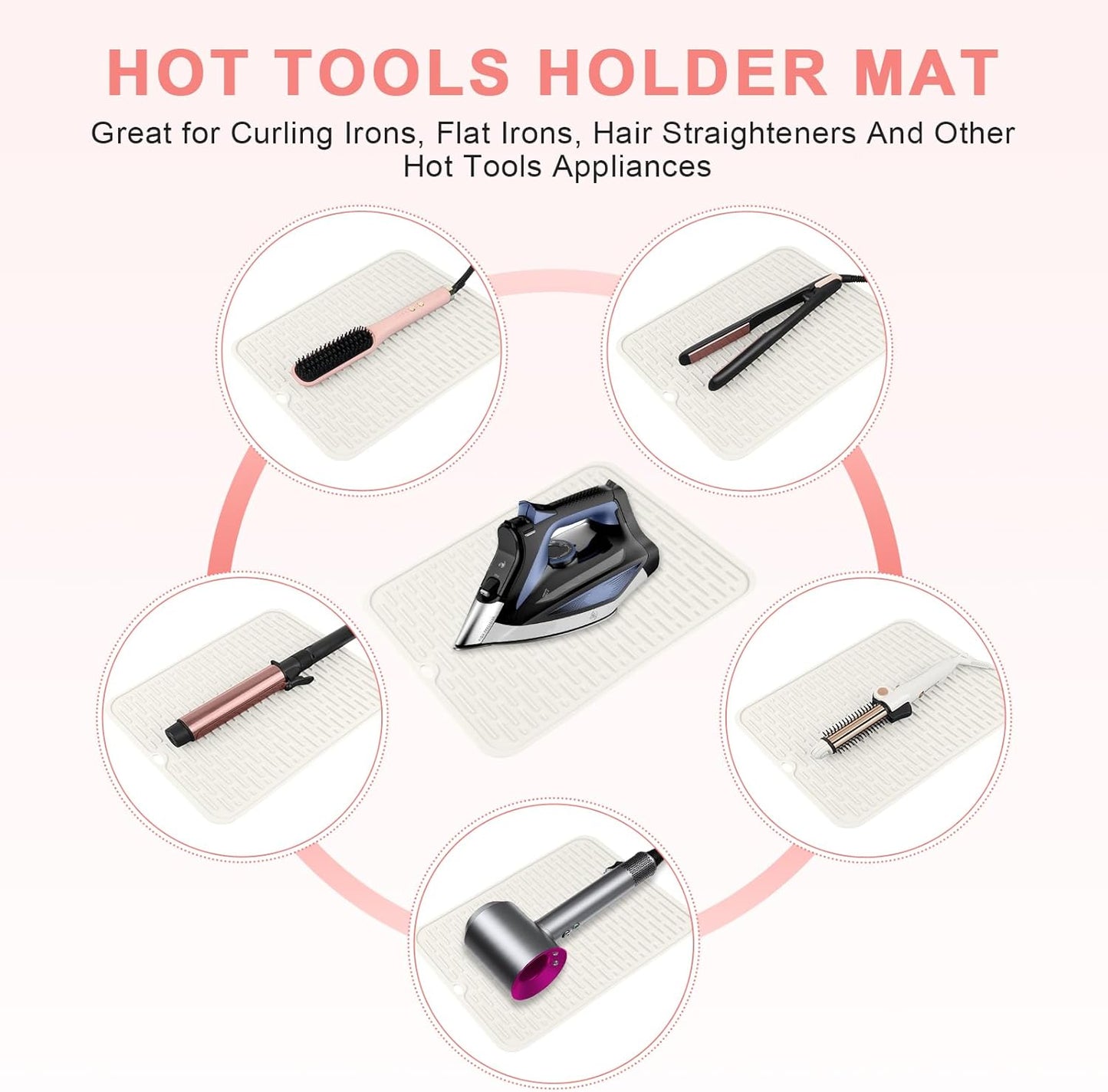 Oversize Silicone Heat Resistant Mat for Curling Irons, Flat Irons, Hair Straighteners and Hot Hair Styling Tools, Portable Hot Tools Sleeve Pad for Travel Vanity Salon(14.2" x 11.0")