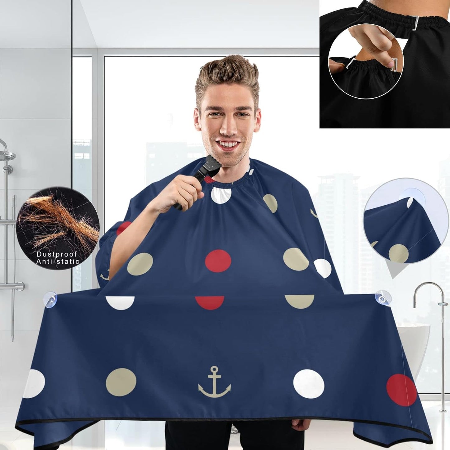visesunny Barber Cape Marine Seamless Pattern Polyester Hair Cutting Salon Cape Apron Anti-Static Haircut Water-Resistant Shaving Cloth Beard Shaving Bib Hairdressing Cape