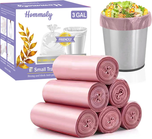 3 Gallon 180pcs Small Pink Trash Bags(Fit 2.6-3.2 Gal) Plastic Strong Pink Garbage Bags, Bathroom Trash Can Bin Liners, Waste Basket Liner, Fit 10-13 Liter, 2.5-2.6 Gallon,3.2Gallon(3-Pink180)
