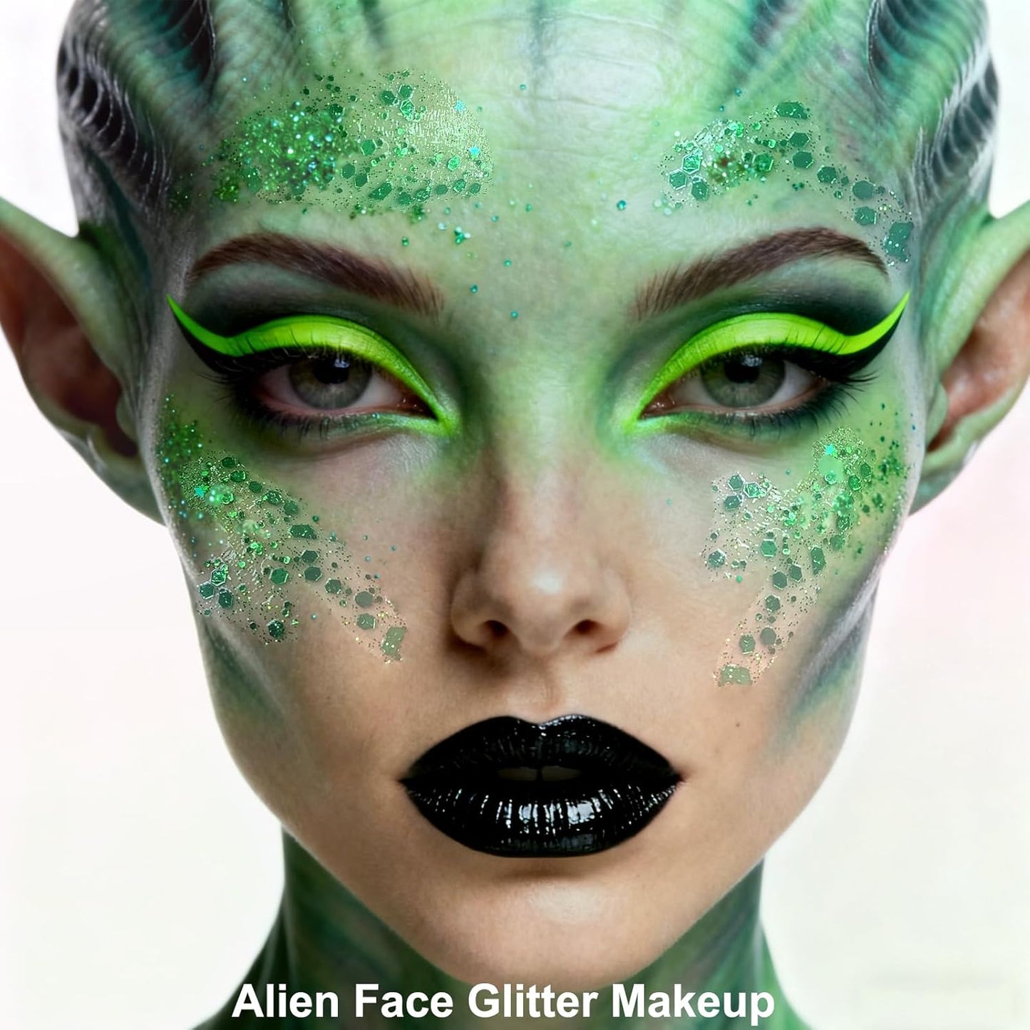 MEICOLY Green Body Glitter,Green Face Glitter,Alien Glitter Makeup,Mermaid Sequins Glitter Face Paint for Women and Kids,Party Festival Chunky Glitter Makeup,St Patricks Day Accessories