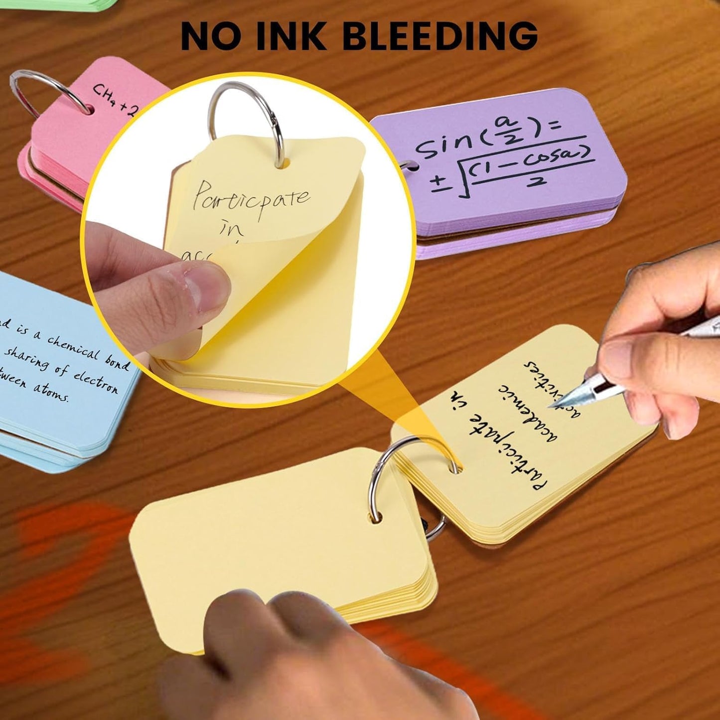 Koogel 300PCS Flash Cards with Key Ring, Colored Index Cards for School, 2.2 x 3.5 Inch, Small Portable Notecard for Studying Nursing Classroom Office Home Note Taking To Do List Essentials, 6 Colors