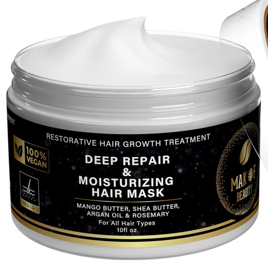 Restorative Hair Growth Treatment, Deep Repair Hair Mask Treatment with Mango Butter, Shea Butter, Argan Oil, Natural Ingredients for All Hair Types, 10 Fl Oz