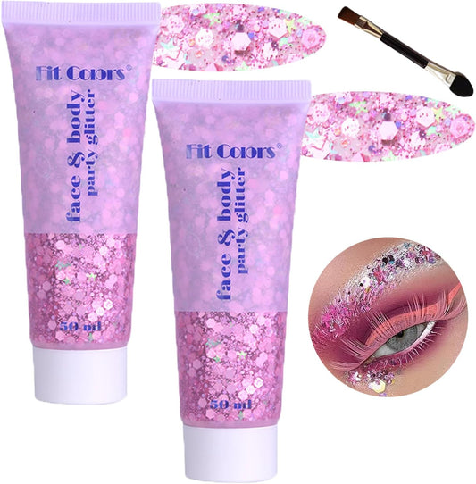 Body Glitter Face Glitter Gel: Singer Concerts Disco Festival Rave Accessories Face Glitter Makeup 150ml Chunky Sequins Mermaid Face Body Hair Glitter Gel (2 Pink)
