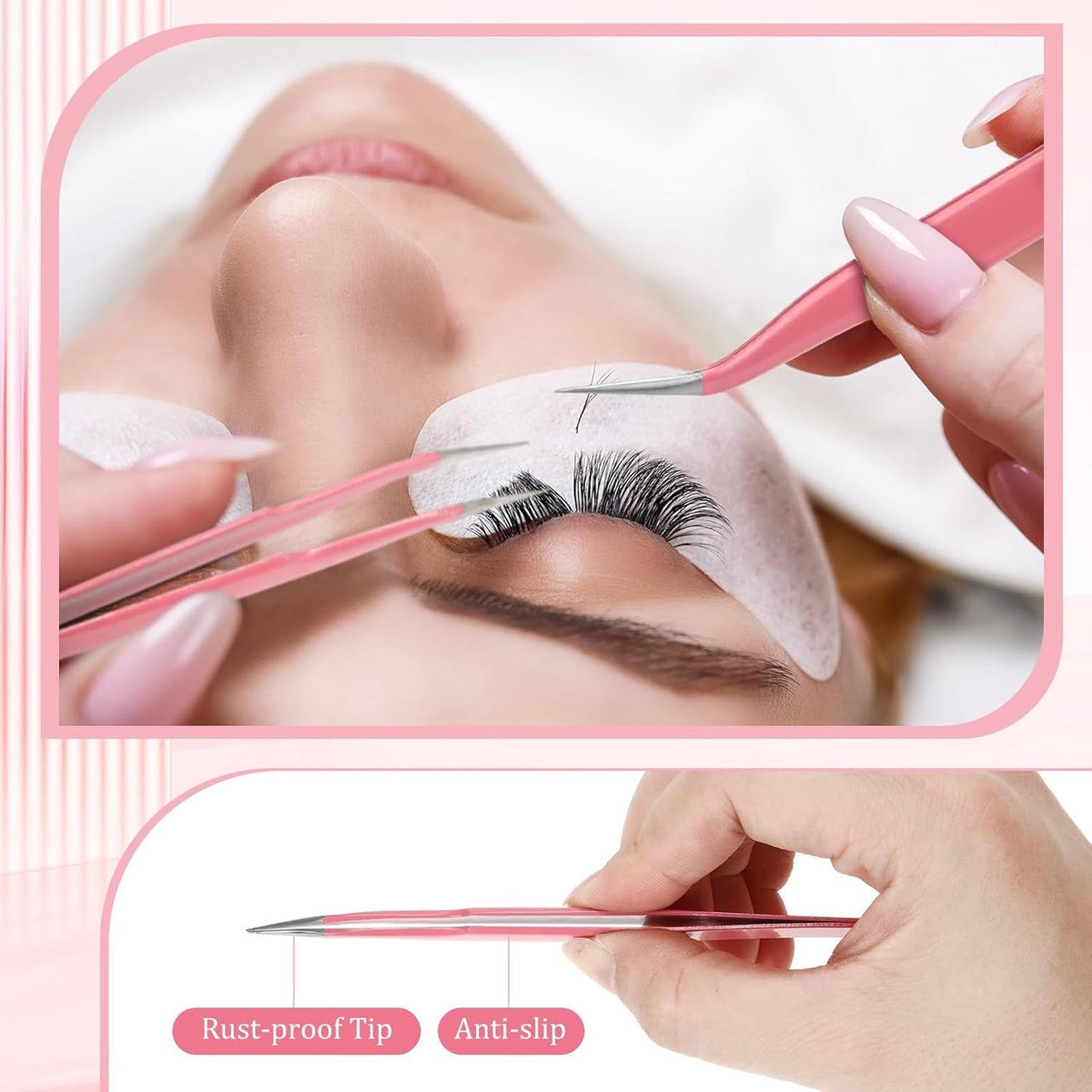 Honoson 9 Pieces Curved Pointed Craft Tweezers Stainless Steel Precision Tweezer with Protective Cover for Rhinestones Dried Flowers Craft Stickers Eyelash Extension Jewelry Making(Pink)