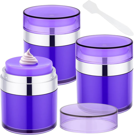 Segbeauty 1.7oz Airless Lotion Dispenser Travel Jars for Creams, 3pcs Refillable Purple Travel Size Containers Pump Bottles, 50ml Vacuum Liquid Jar Empty Toiletry Bottles, Skincare Makeup Pump Jar
