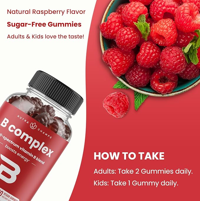 NutraChamps Vitamin B Complex Gummies, Vitamin B Gummies Boosts Energy, B Complex Vitamins B1, B2 (Riboflavin), B3 (Niacin), B5, B6, B7 (Biotin), B9 (Folic Acid), Methyl B12