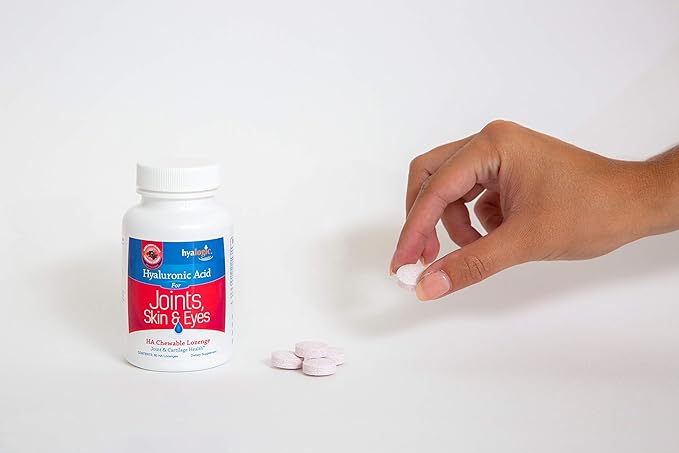 Hyalogic Hyaluronic Acid Chewables 60 Count - Great Tasting Berry Flavored (120mg per 2 Tablets) - Defy Aging Naturally - Sugar Free HA Supplement for Skincare & Eye Health