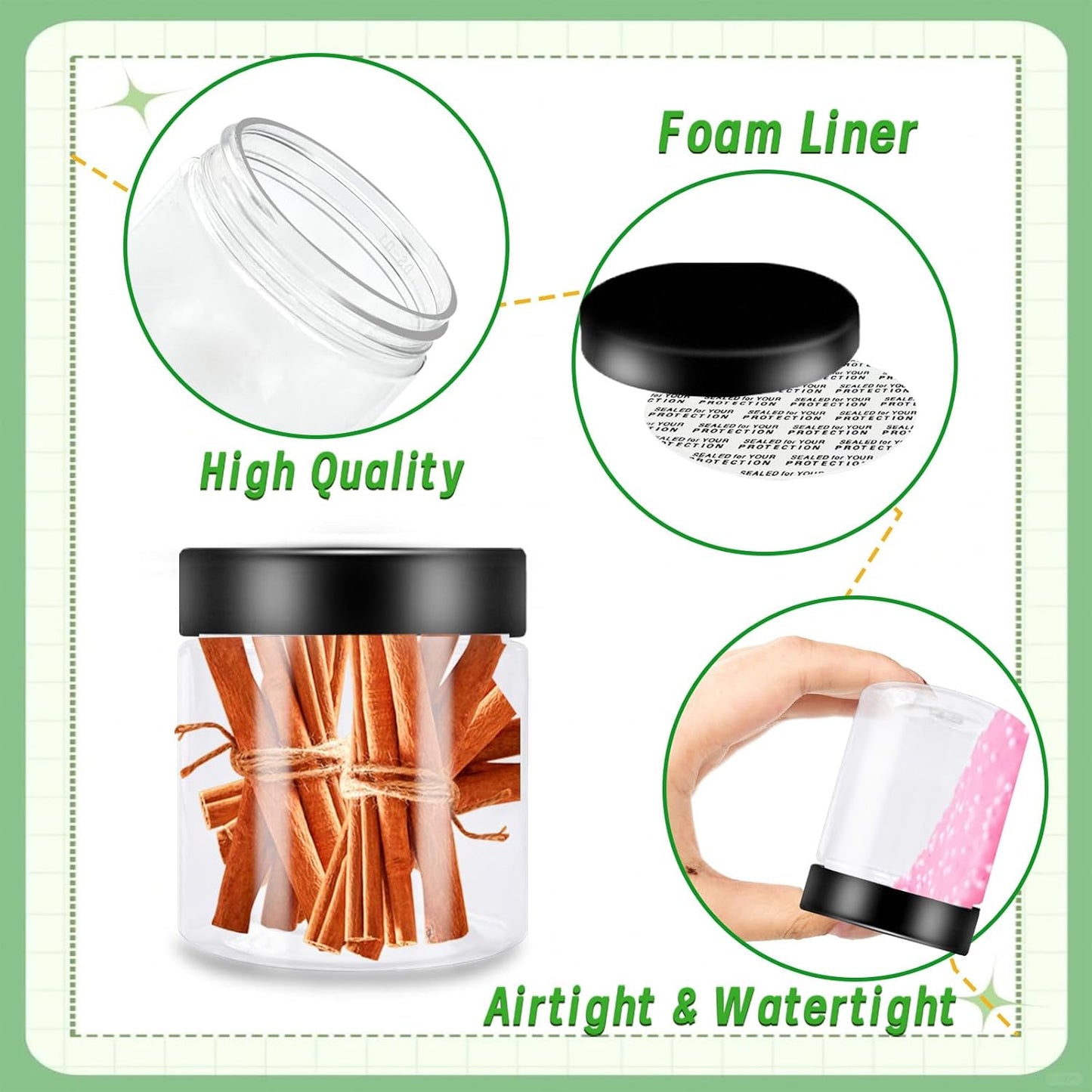 20Pcs 4oz Plastic Slime Containers with Black Lids,Round Refillable Travel Storage Sealed Jars Clear Wide Mouth Container for Candy,Food Storage,Makeup,Cosmetics,Lotions,Eye Shadow,Cream,Samples