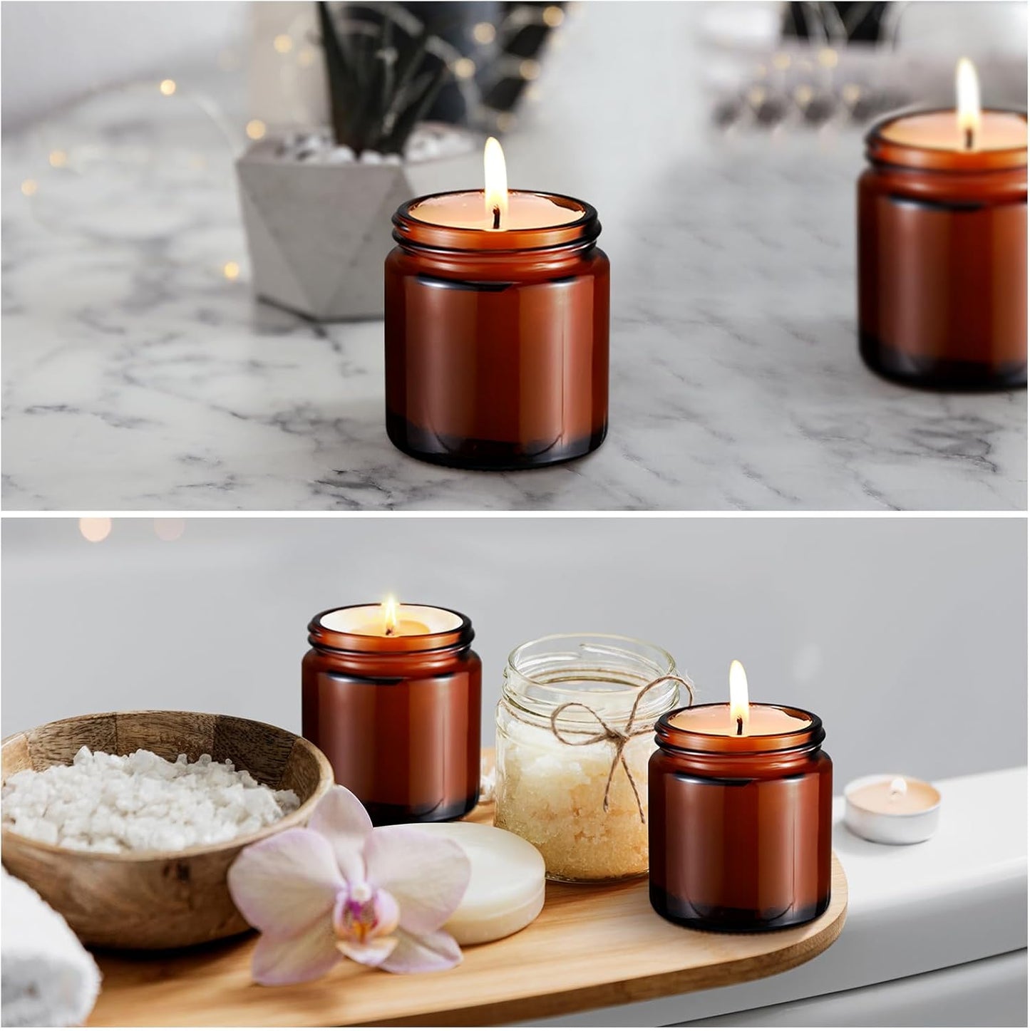 Norme 48 Pcs 4 oz Glass Jars with Lids Leakproof Round Airtight Empty Cosmetic Jars with Inner Liners Lid for Storing Lotions Powder Ointments Candle Making Tins (Black,Amber)