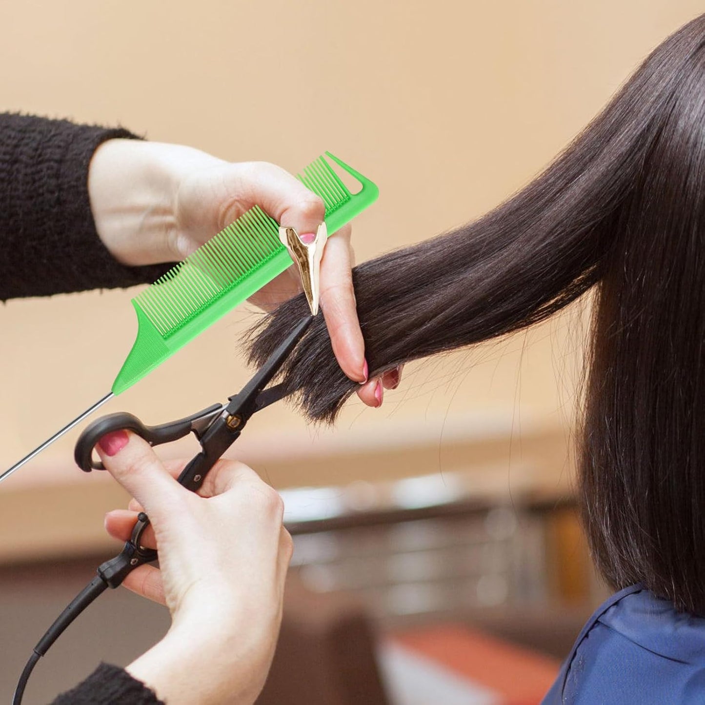 17 Pieces Hair Parting Tools Set Heart, Included 8P Hair Parting Ring 2P Metal Rat Tail Comb 6P Hair Sectioning Clip with 1P Magnetic Wrist Sewing Pin Holder for Braiding (Green)