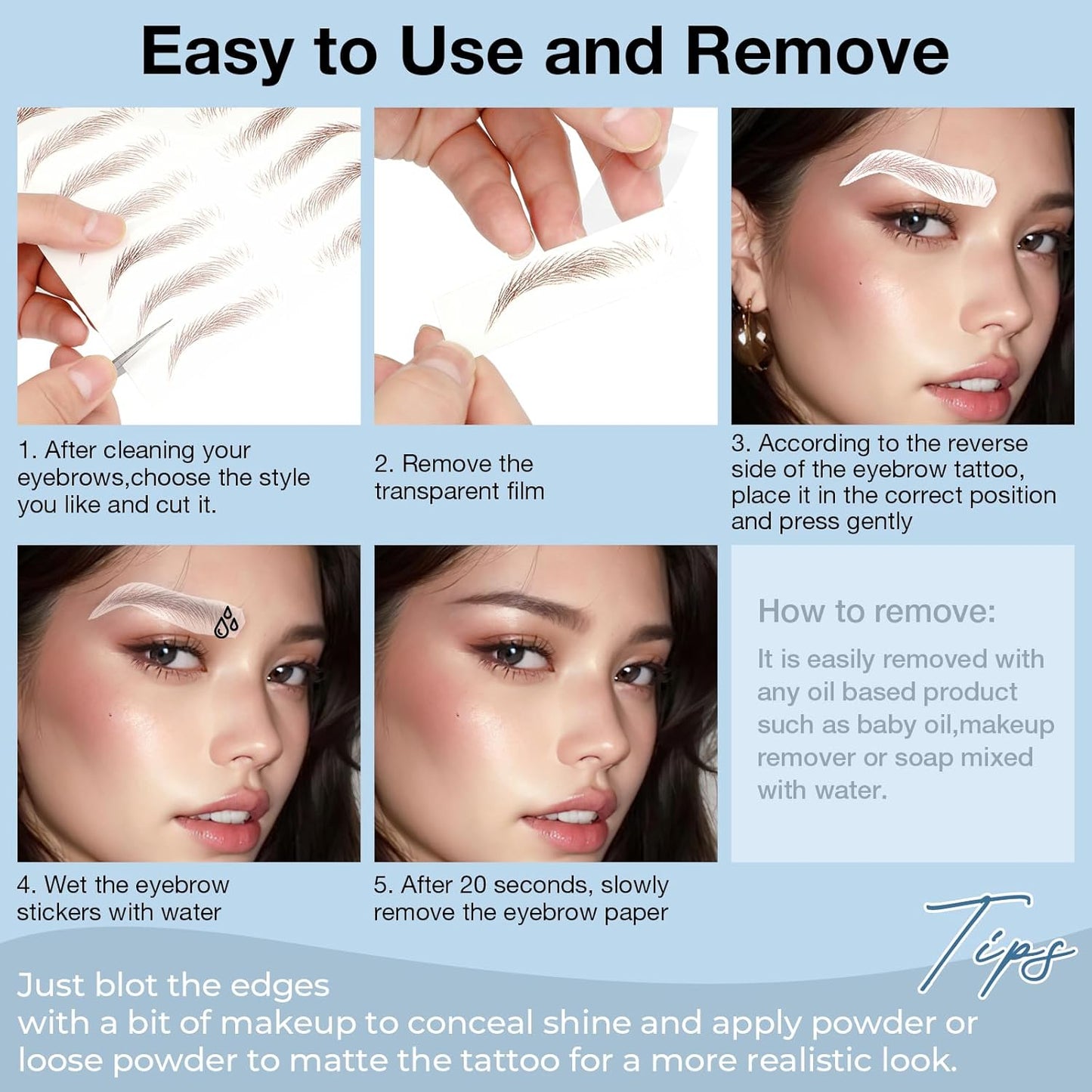 20 Sheets 200 Pairs Eyebrow Tattoo Stickers 4D Stickers Eyebrow Transfers Stickers Peel off Eyebrow Grooming Shaping Makeup Sticker for Women Girls Brown