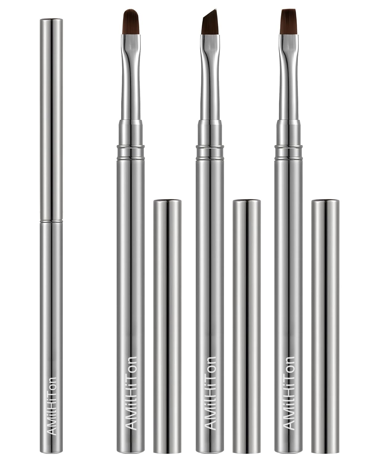 3PCS Brush for OPI Nail Polish Remover, AMilHiTon Nails Clean Up Brushes, Round/Angled/flat Acetone Resistant Nail Art Designs, and Tidying Up Polish Mishaps on Cuticles（Gun Color）