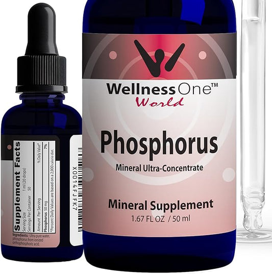 WellnessOne Liquid Phosphorus Supplements - Ionic Phosphorus Supplement from Ortho Phosphoric Acid for Healthy Bones & Teeth, Protein & Energy Production - Non-GMO, Vegan, Gluten Free - 1.67 fl oz