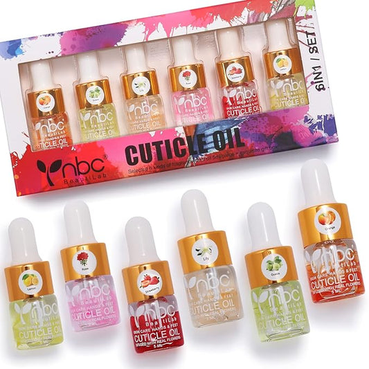 Cuticle Oil Set - 6pcs with Flowers, Vitamin E for Nail Repair & Strengthening