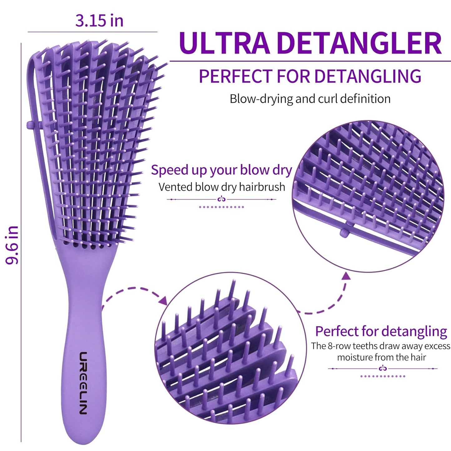 Hair Brush set for Curly, Detangling Hair Brush for Afro America/African Hair Textured 3a to 4c, Detangler Brush for Women Men Kids Styling Defining (Purple)