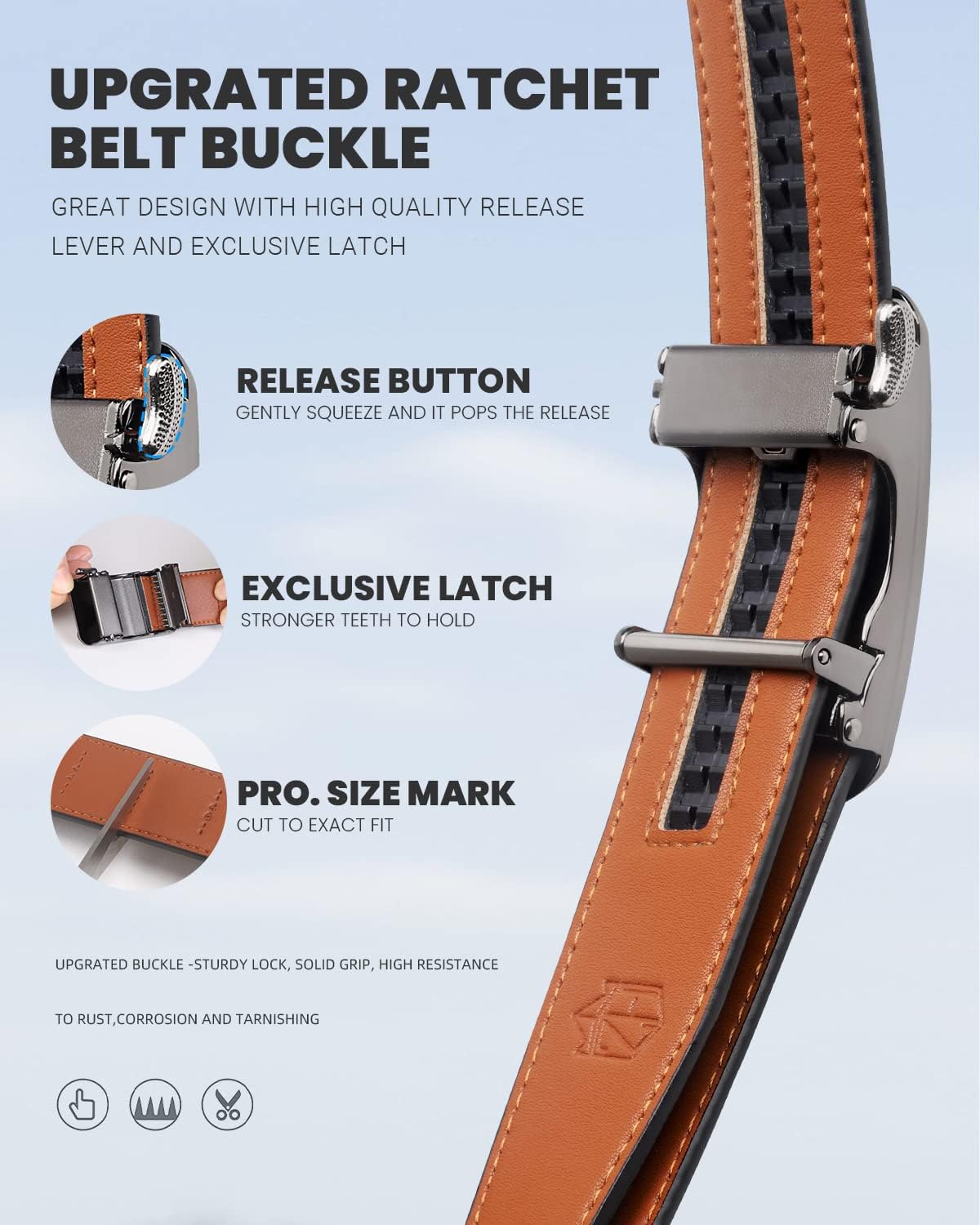 Zitahli Belt Men, Ratchet Belt Dress with 1 3/8" Premium Leather,Slide Belt with Easier Adjustable Automatic Buckle