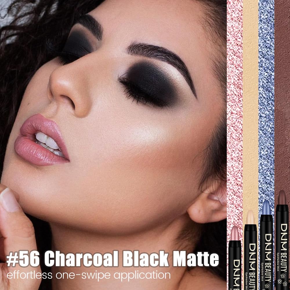 evpct Black Matte Cream Eye Shadow Sticks Brightener Pencils for Women, Long Lasting Silky Eyeshadow Applicator Stick Pen Waterproof, Blendable Crease-Proof Stick Eyeshadow Matte Black Eye Makeup 56