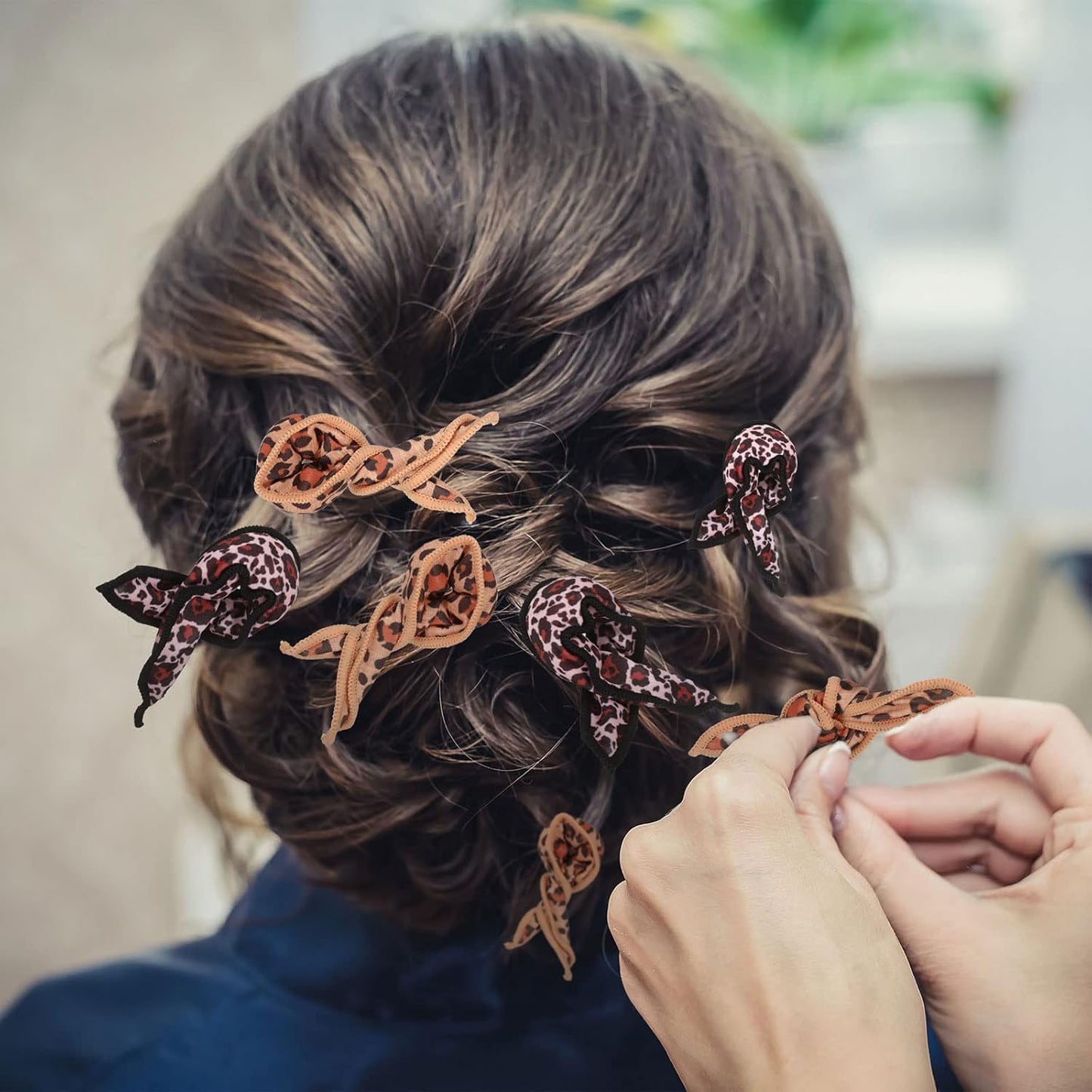 Bememo 40 Pieces Soft Curlers Hair Rollers Pillow Rollers for Hair Satin Sponge Curlers to Sleep in Overnight Heatless No Heat for Long Short Foam Rag Large Styling Tools(Leopard)