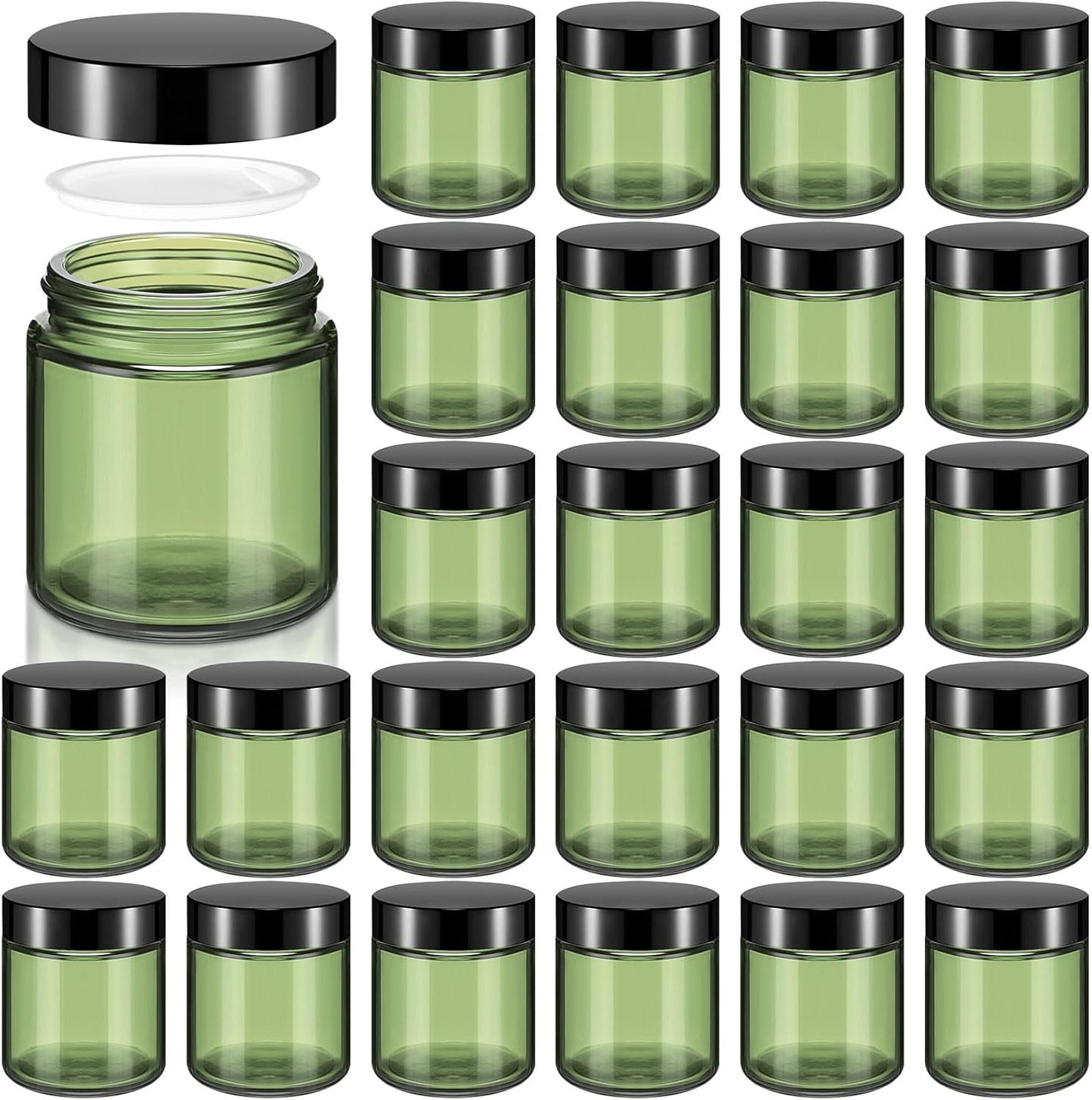 Norme 24 Pcs 4 oz Glass Jars with Lids Leakproof Round Airtight Empty Cosmetic Jars with Inner Liners Lid for Storing Lotions Powder Ointments Candle Making Tins (Olive Green)