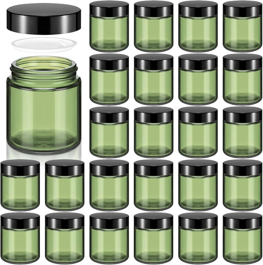 Norme 24 Pcs 4 oz Glass Jars with Lids Leakproof Round Airtight Empty Cosmetic Jars with Inner Liners Lid for Storing Lotions Powder Ointments Candle Making Tins (Olive Green)