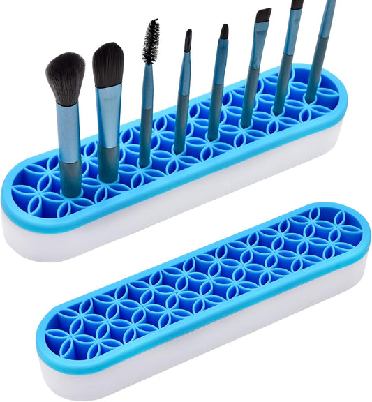 2 PCS Multi-Purpose Cosmetic Storage Box, Desktop Organizers Silicone Make Up Brush Storage Stand Desktop Storage Box for Brush,Eyeliner Pencil,Art Supplies, Painting Brush(Blue)