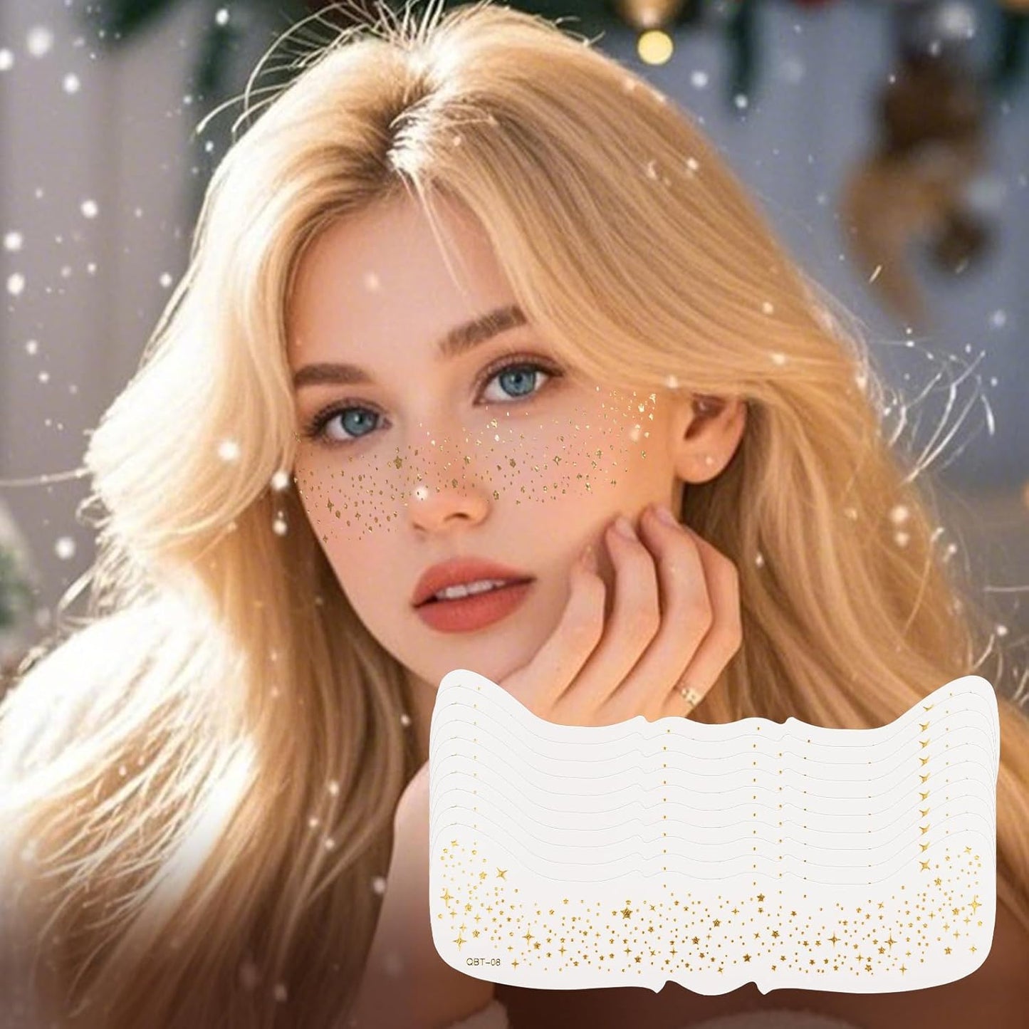 10 Pcs Glitter Freckles Face Tattoo, Face Glitter Makeup Patches, Waterproof Sparkle Freckles Tattoo Fairy Makeup Accessories For Women (Gold)