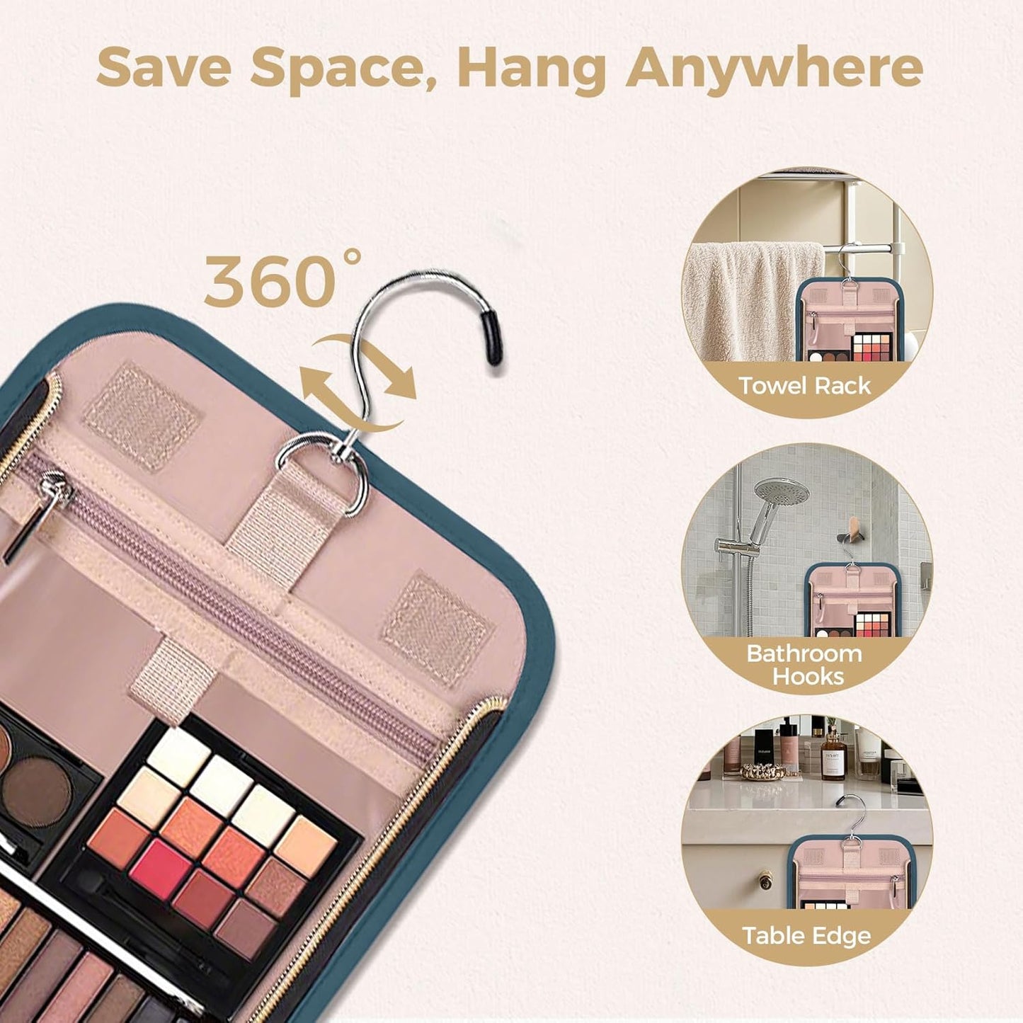 Hanging Toiletry Bag & Makeup Bag for Women with Jewelry Organizer - TSA Approved Large Capacity Travel Cosmetic Organizer, Waterproof Shower Essentials Case with Transparent Pockets