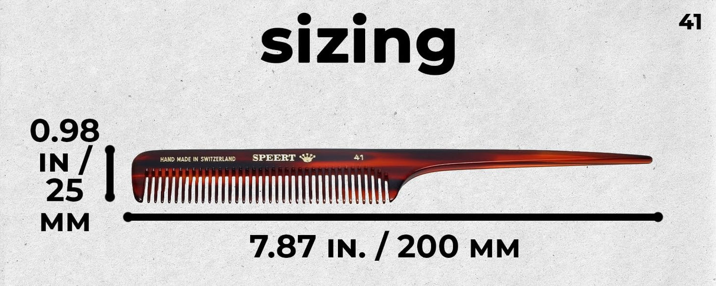 #41 Handmade Wide Tooth Rat Tail Comb Tortoise Havana Acetate Thick Coarse Curly Detangling Parting Grooming Teasing Hair Styling Hairdresser Barber Hairdressing Wet Dry Pocket Women Men Kids
