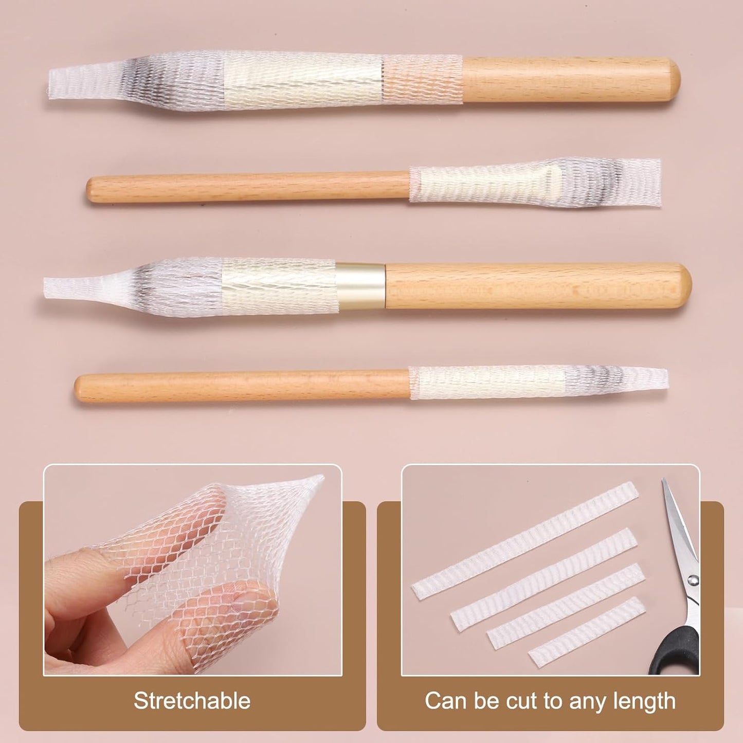 uxcell 100Pcs Makeup Brush Protector, 8cm Plastic Reusable Expandable Mesh Cover for Cosmetic Brush Storage Bud of Rose, Clear
