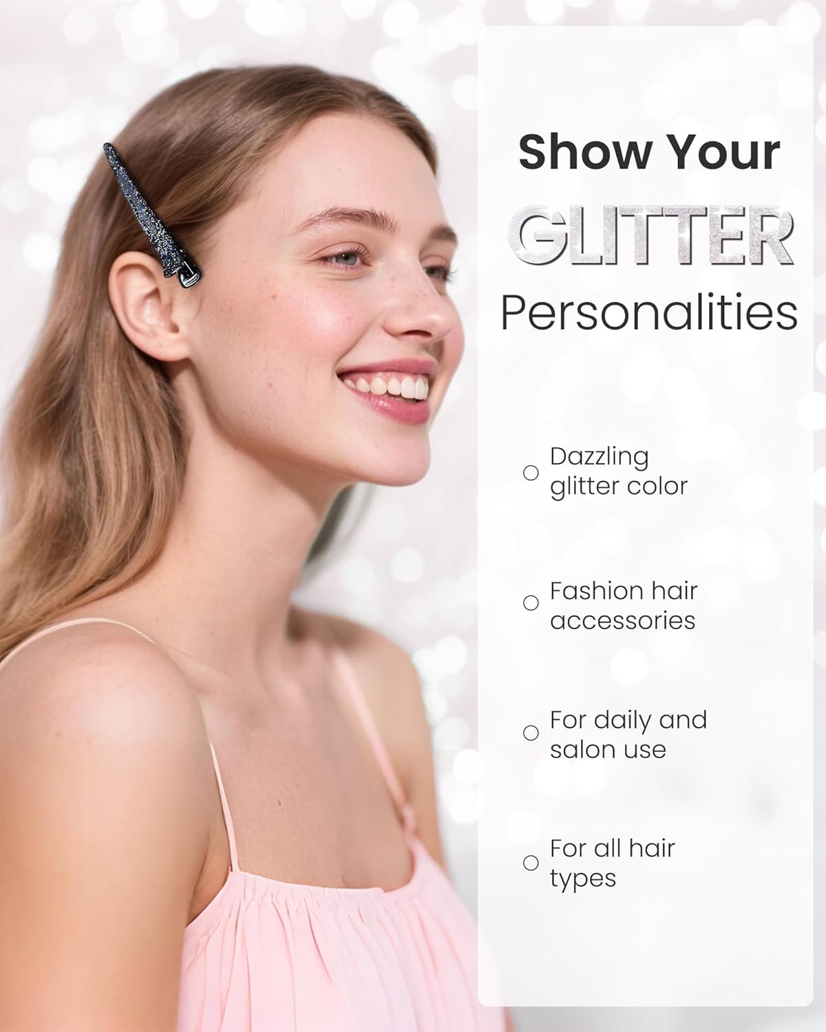 AIMIKE Extended Sectioning Hair Clips w/Built-in Silicone Band, 4.8" No-Crease Non-Slip Hair Styling Clips for Thick, Curly Hair –Blow Drying, Hair Rollers, Rust-Free – 6 Pack, Glitter Duckbill Clips