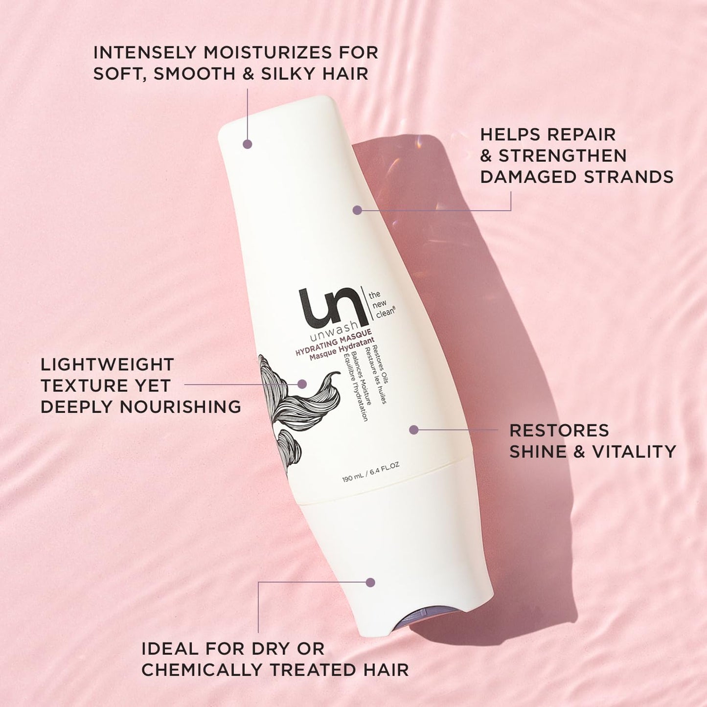 unwash Hydrating Hair Masque - Deep Conditioning & Restorative Hair Treatment for Damaged, Dry & Colored Hair, Sulfate & Paraben Free, Made w/Argan and Coconut Oils, 6.4 Fl Oz