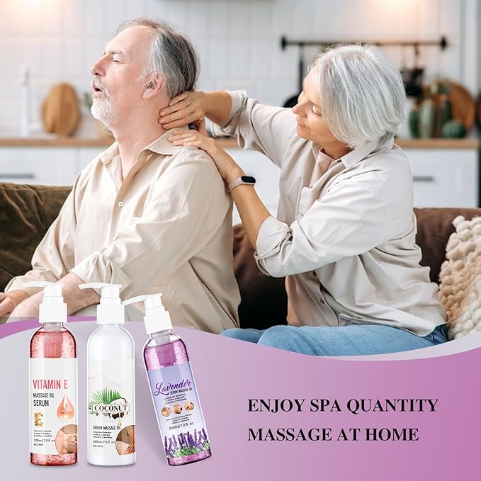 Body Massage Oil Serum, Lavender, Coconut & Vitamin E, Non-Greasy, Moisturising, 7 fl.oz x 3