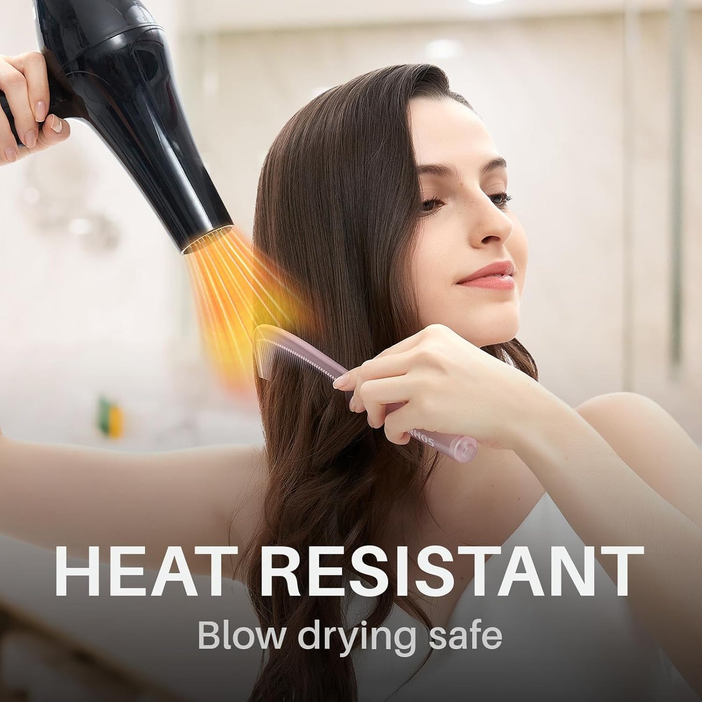 RHOS Detangler Hair Comb for Women and Men-Wide Tooth Comb for Curly,Thick,Wavy,Long Hair,Large Tooth Detangling Comb for Wet and Dry Hair-Styling Essentials Round Handle Hairdressing Comb(Pink)