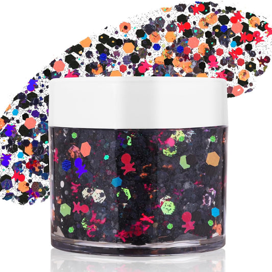 Halloween Black Red Face Glitter Gel,Carnival Festival Rave Accessories Sequins Body Glitter Paint for Hair Lip Eye Clavicle,Singer Concerts Chunky Hair Sparkles for Kids and Women