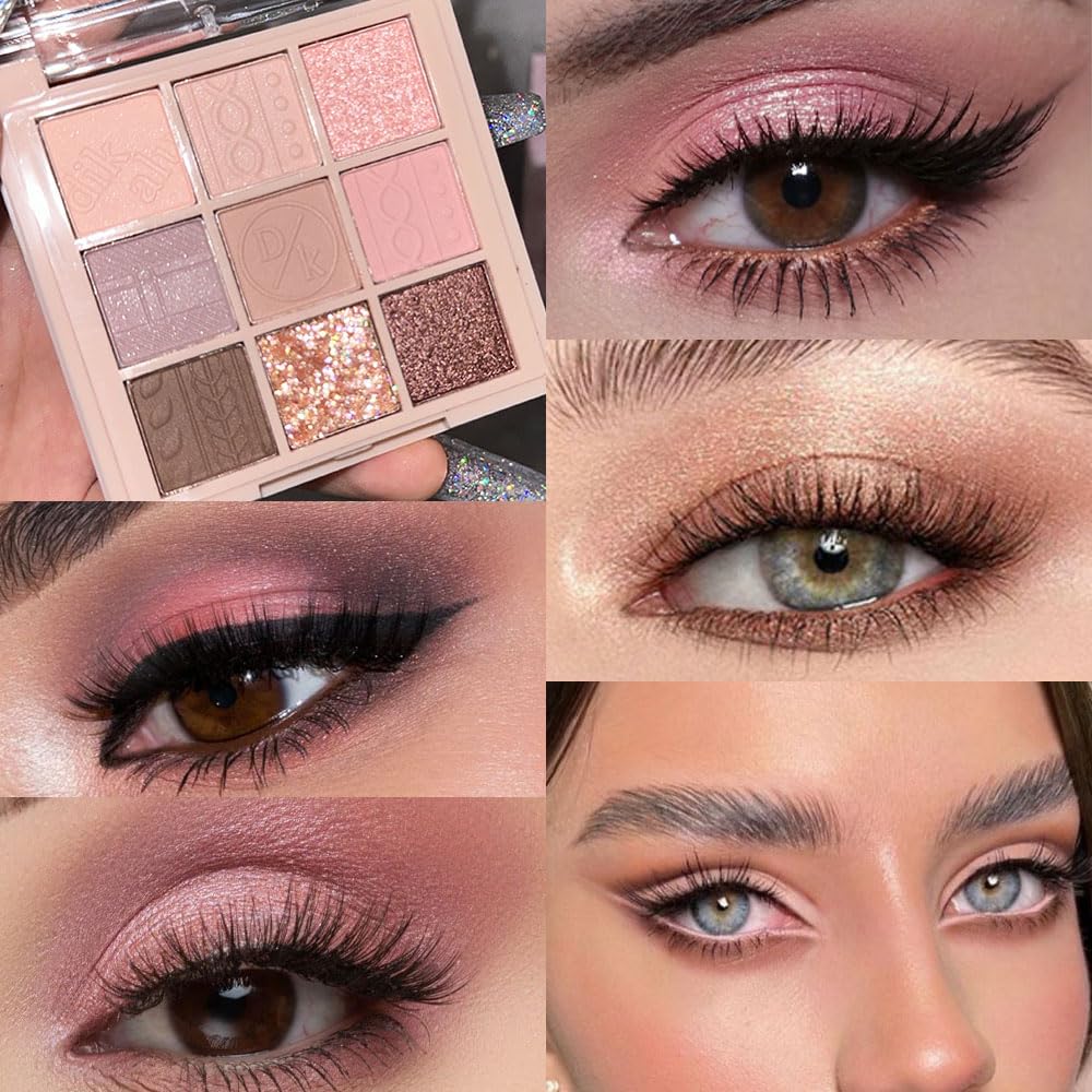 9Colors Eye Shadow Palette Makeup,Pink Rose Gold Purple Mauve Neutral Travel Eyeshadow Palette Long Lasting Waterproof Naturing-Looking Eyeshadow Palette Travel Size Gift Kit