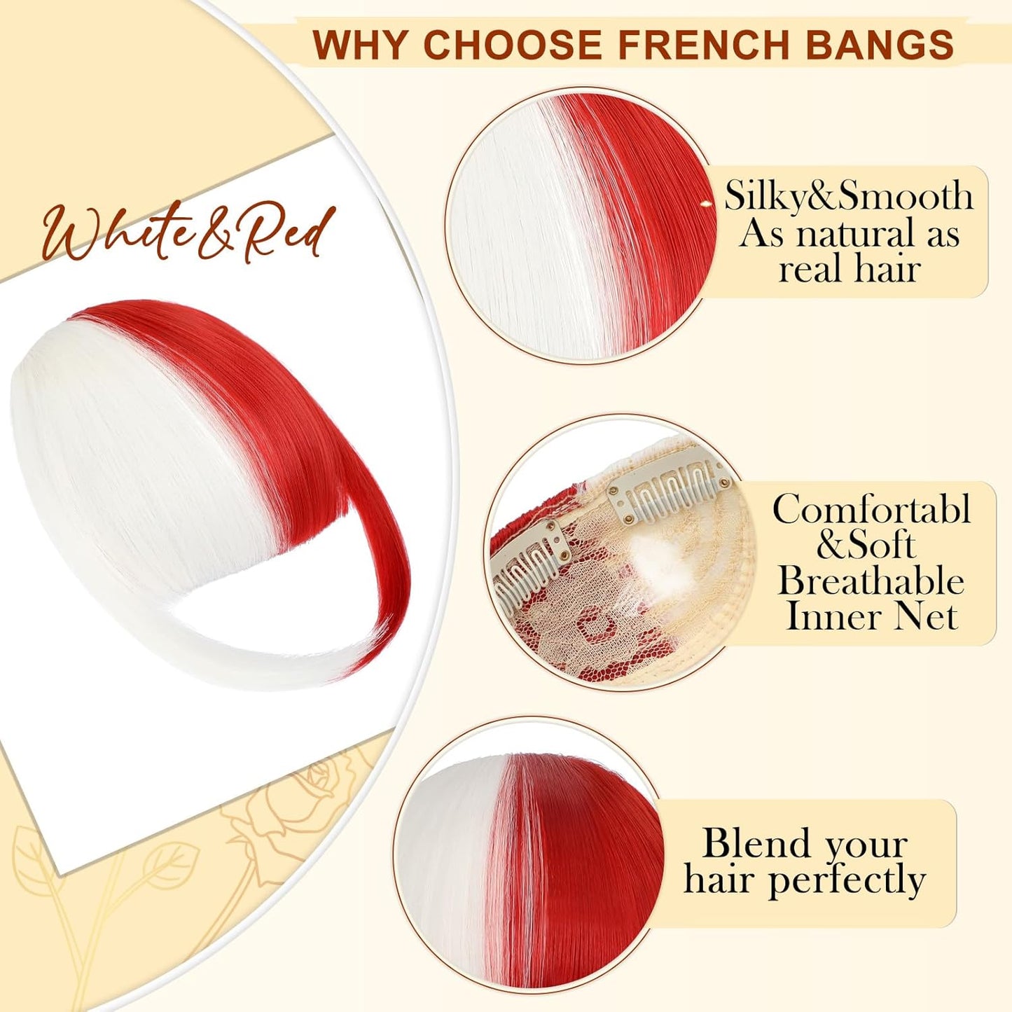 Bangs Hair Clip in Bangs, Fake Bangs Natrual Clip in Hair Extensions, Easy to Use Faux Bangs Clip on Bangs, French Bangs Fringe with Temples Hairpieces Curved Bangs for Cosplay