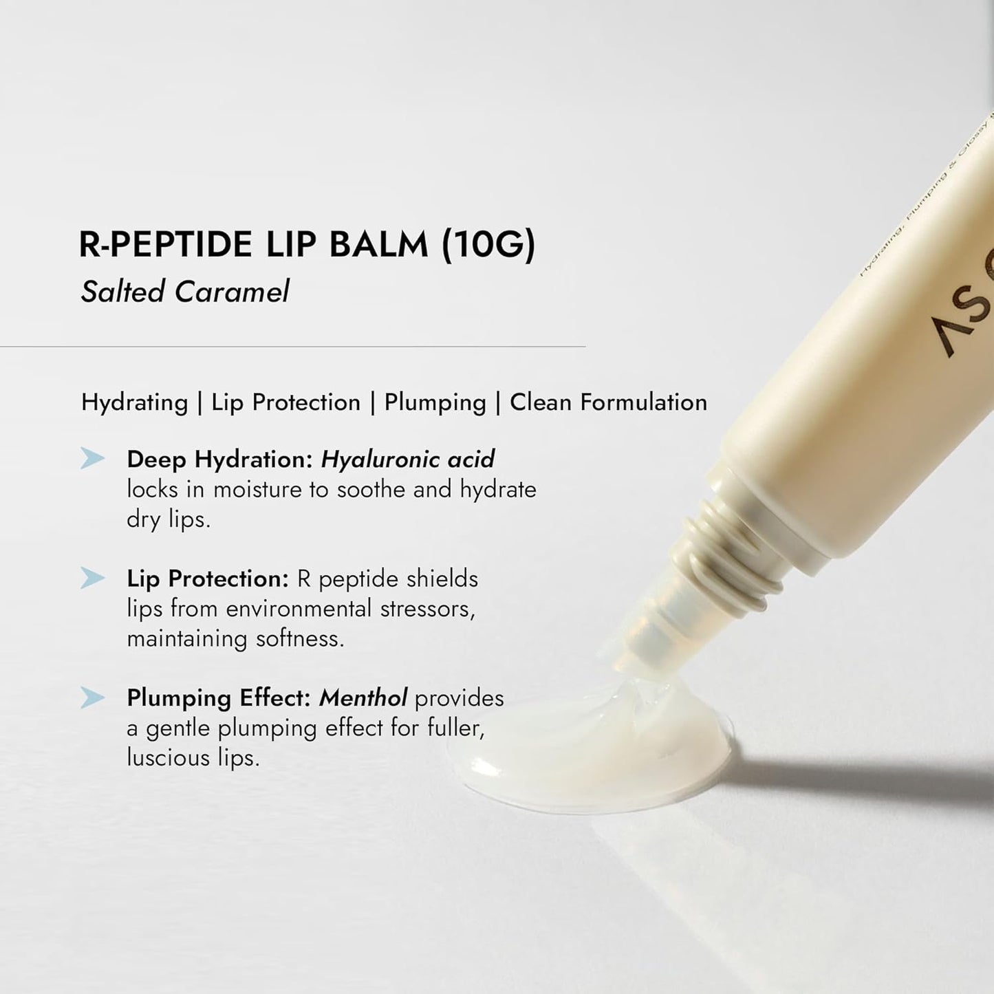 AS OF TODAY R Peptide Lip Balm | Salted Caramel Hydrating Lip Treatment | Hyaluronic Acid + Peptide Glossy Balm | Plumping Moisturizing for Dry Lips | Clean Beauty Formula | 0.35 oz Tube