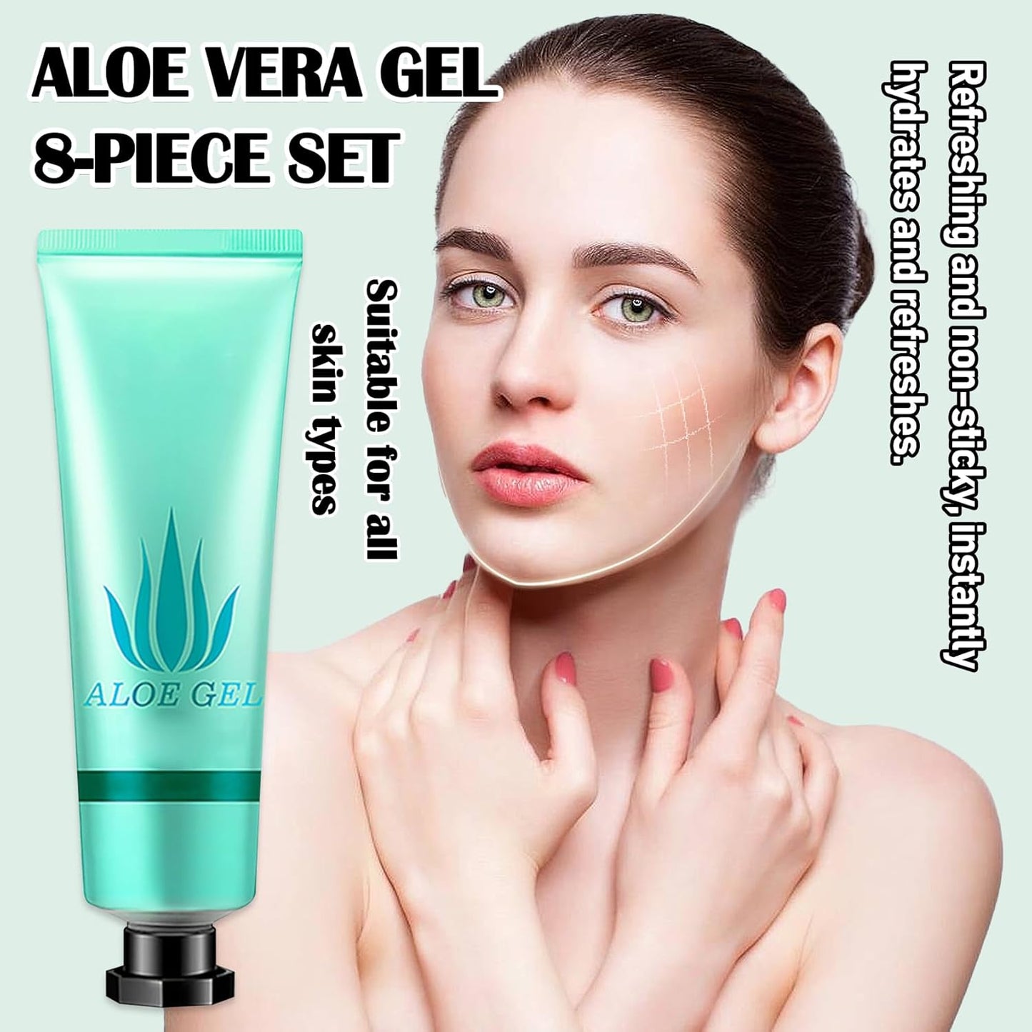 8Pcs Organic Aloe Vera Gel for After Sun Skin Care,Natural Moisturizing Aloe Vera Gel for Face & Body,Easy to Portable Face Moisturizer,Travel Size Pure Vera Aloe Gel for all Skin Types K