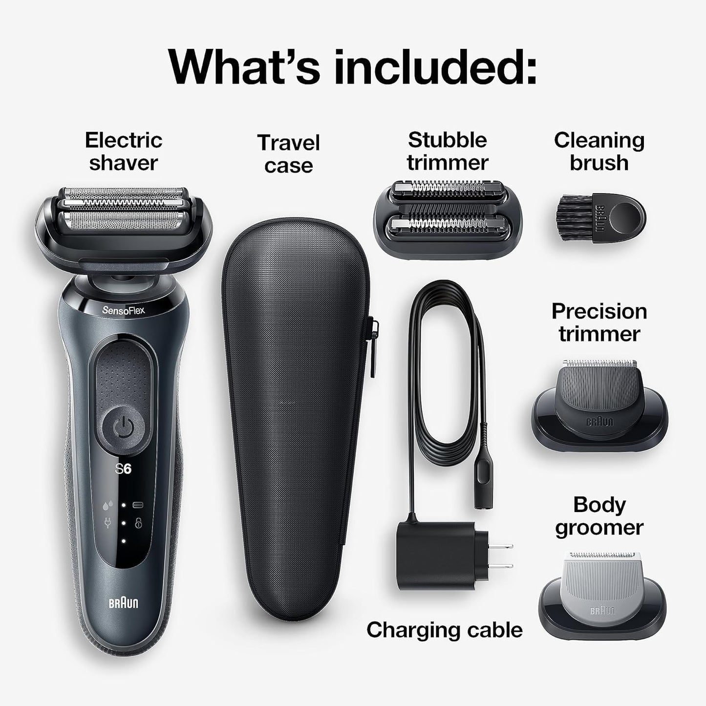 Braun Series 6 6046cs Electric Razor for Men, Wet & Dry, Electric Razor, Rechargeable, Cordless Foil Shaver with Charging Stand, Travel Case and Precision Trimmer, Black