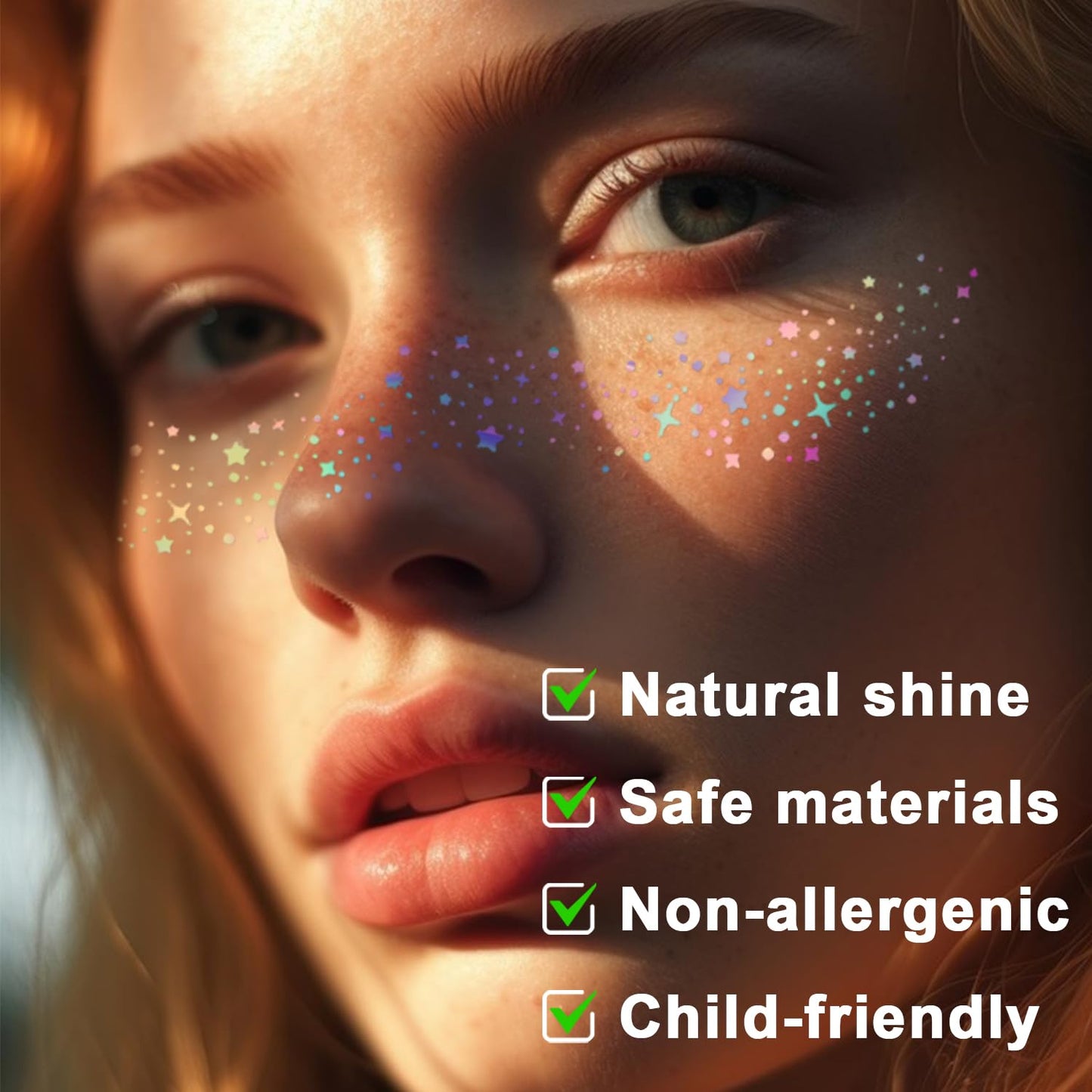8 PCS Holographic Multicolor Glitter Freckles Face Tattoo, Makeup Patch, Faux Freckles Waterproof Temporary Tattoos Cute Glitter For Women and Kids Halloween Christmas (8PcsB Holographic Multicolor)