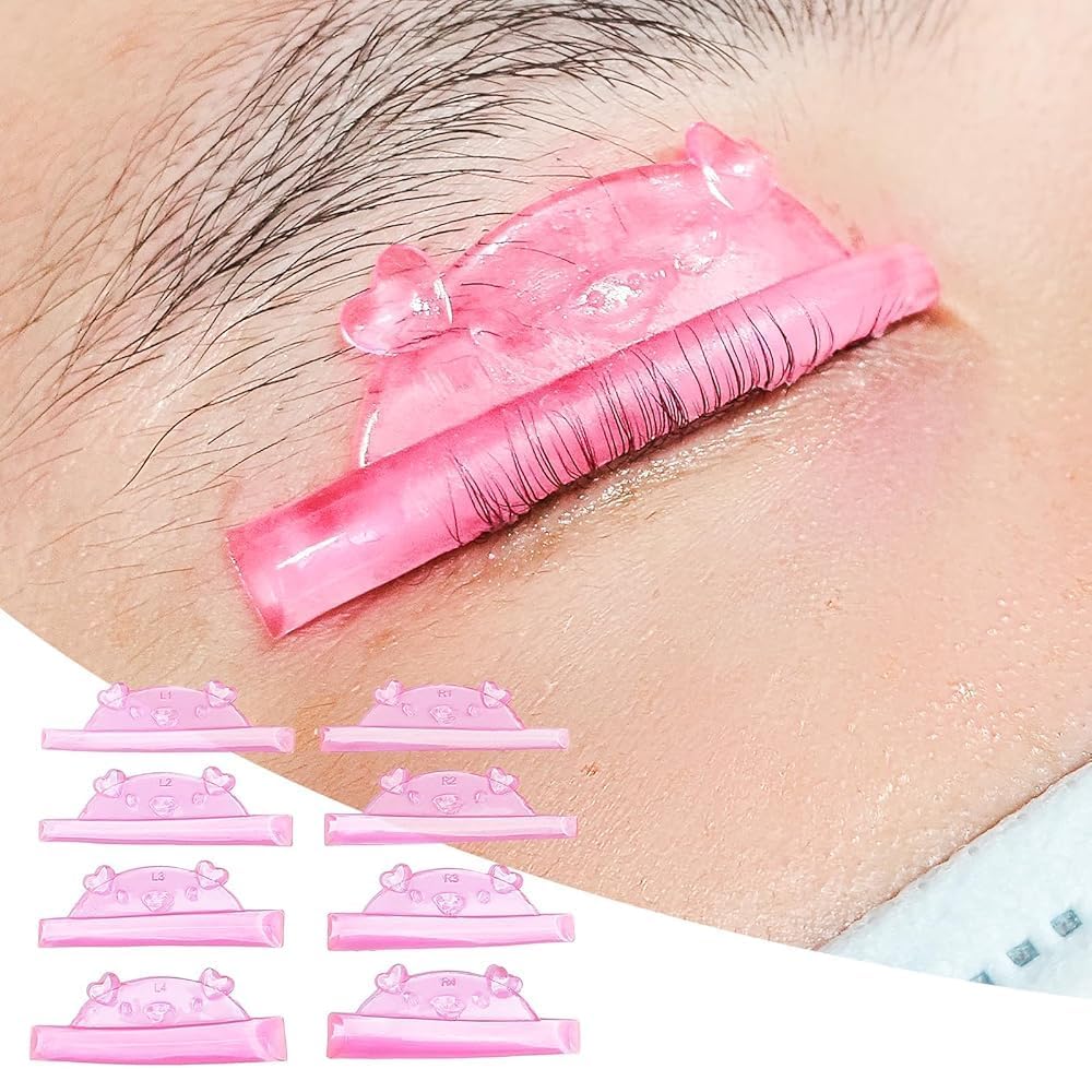Libeauty Cute Lash Lift Rods, 4 Sizes Eyelash Shields, Reusable Soft Silicone Pads for Eyelash Curling & Lifting, Pink Piggy Shape