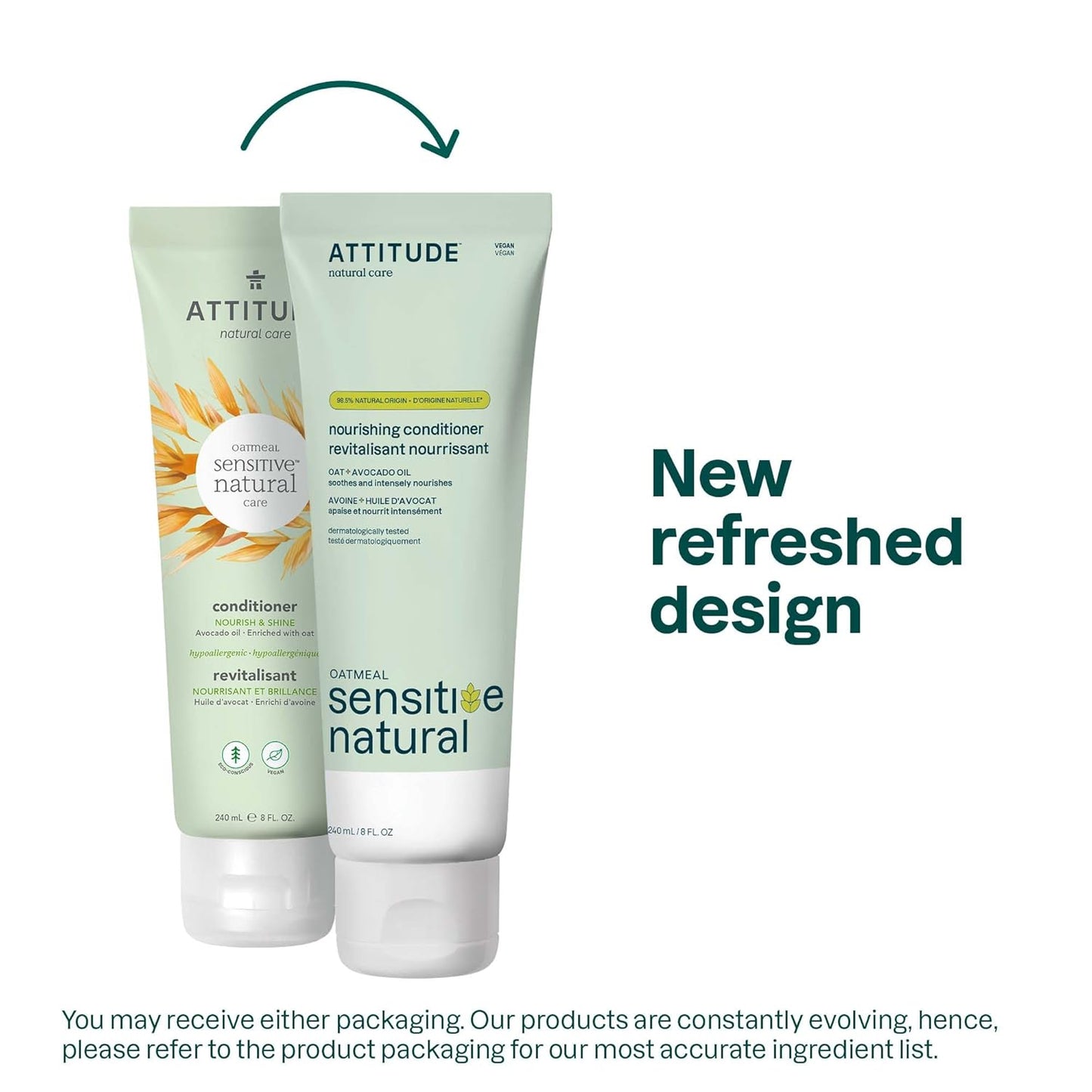 ATTITUDE Hair Conditioner for Sensitive Dry Scalp, Dry and Damaged Hair, Soothing Oat, Naturally Derived Ingredients, Dermatologically Tested, Vegan Detangler, Nourishing, 8 Fl Oz (Pack of 6)