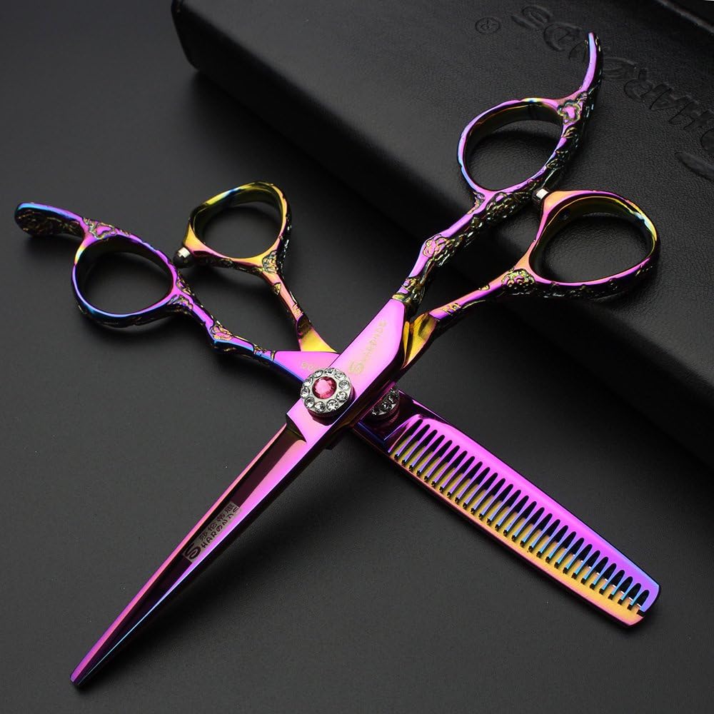 6/7/8 inch Cutting Thinning Styling Tool Rainbow Hair Scissors Professional Hairdresser Hairdresser Scissors Set (6-inch 2pc)