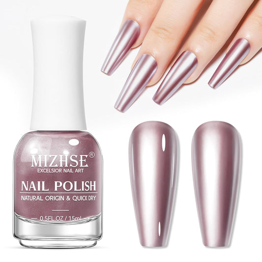 MIZHSE Pink Mirror Nail Polish, Quick Dry Metallic Nail Polish, Air Dry Fast Chrome Nail Lacquer Bright Color Oil-based Nail Art Manicure DIY Home