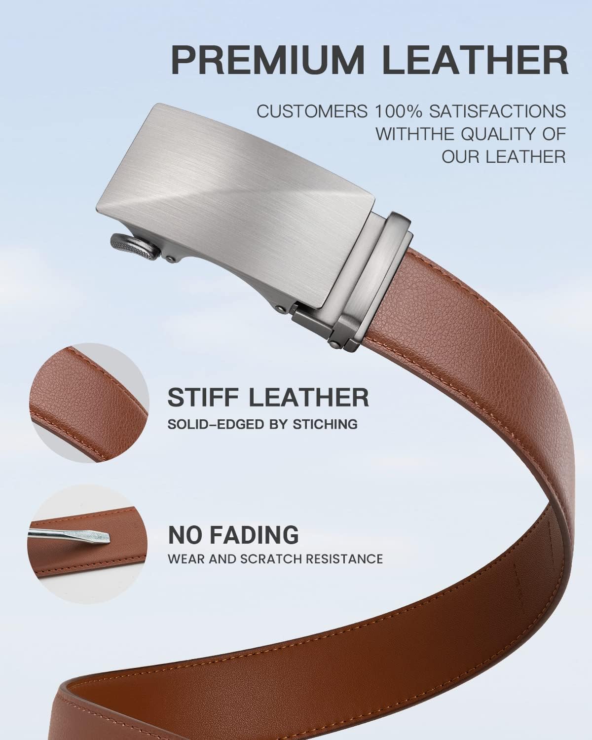Zitahli Belt Men, Ratchet Belt Dress with 1 3/8" Premium Leather,Slide Belt with Easier Adjustable Automatic Buckle
