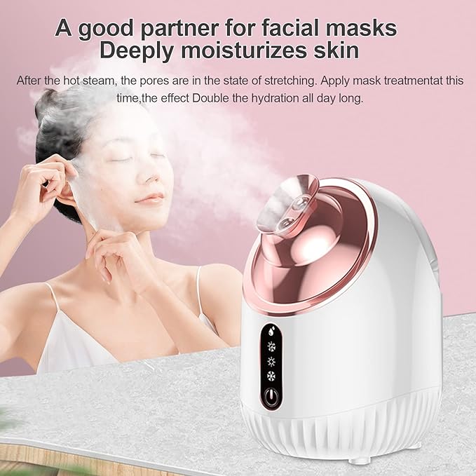 Facial Steamer - Nano Ionic Facial Steamer with Cold&Warm&Hot Mist,240ml Large Water Tank,Small Face Humidifier,White