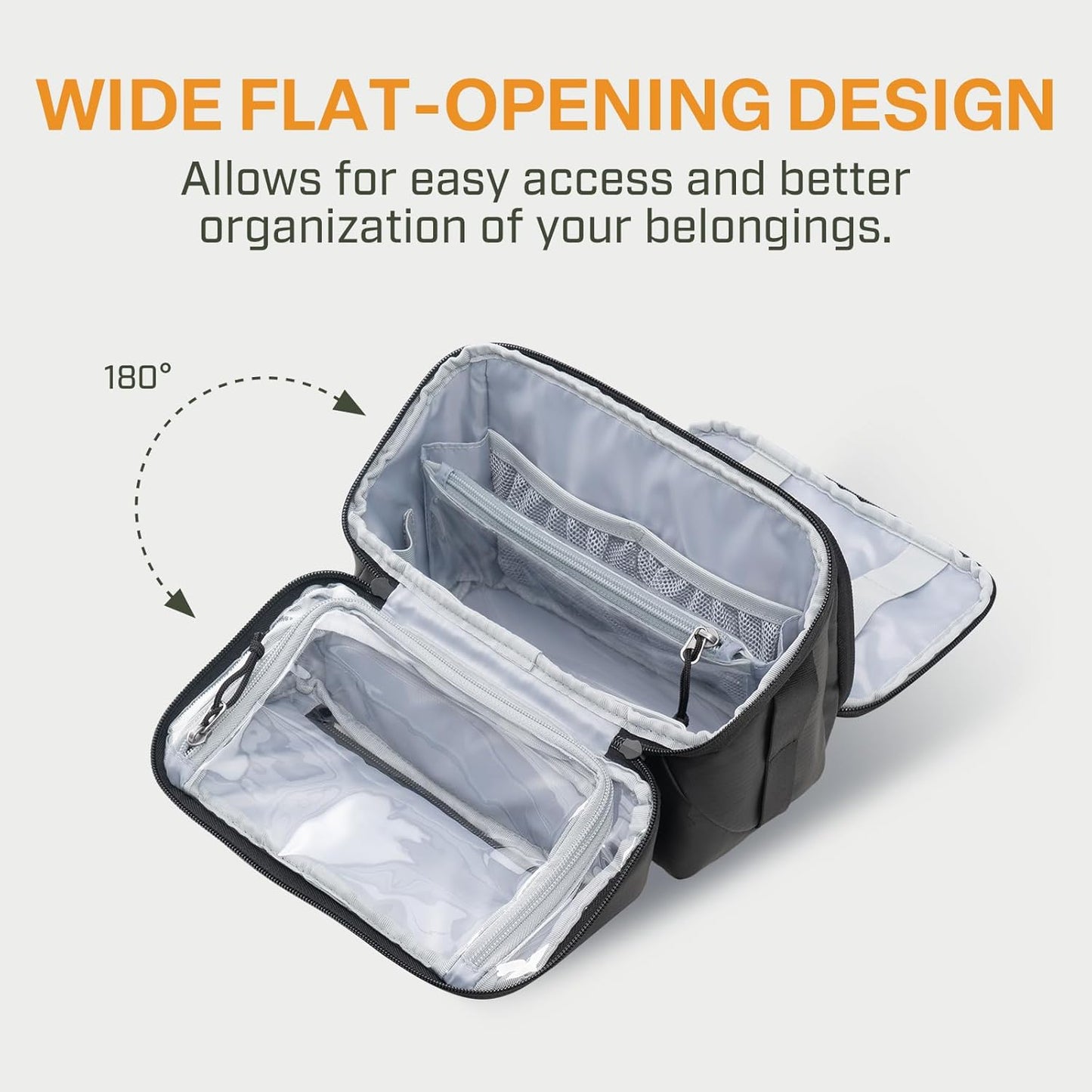 Everfun Compact Toiletry Bag for Men and Women Traveling, Wide Open Shaving Dopp Kit, Water Resistant Makeup Organizer Hygiene Bag with Wet Dry Compartment - Black, Medium